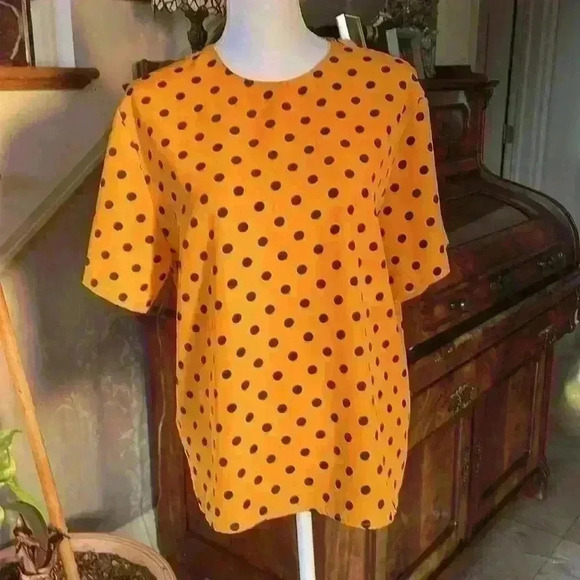 Peters and Ashley polka dot blouse size 14 NWOT. Black and orange short sleeve - Picture 2 of 15